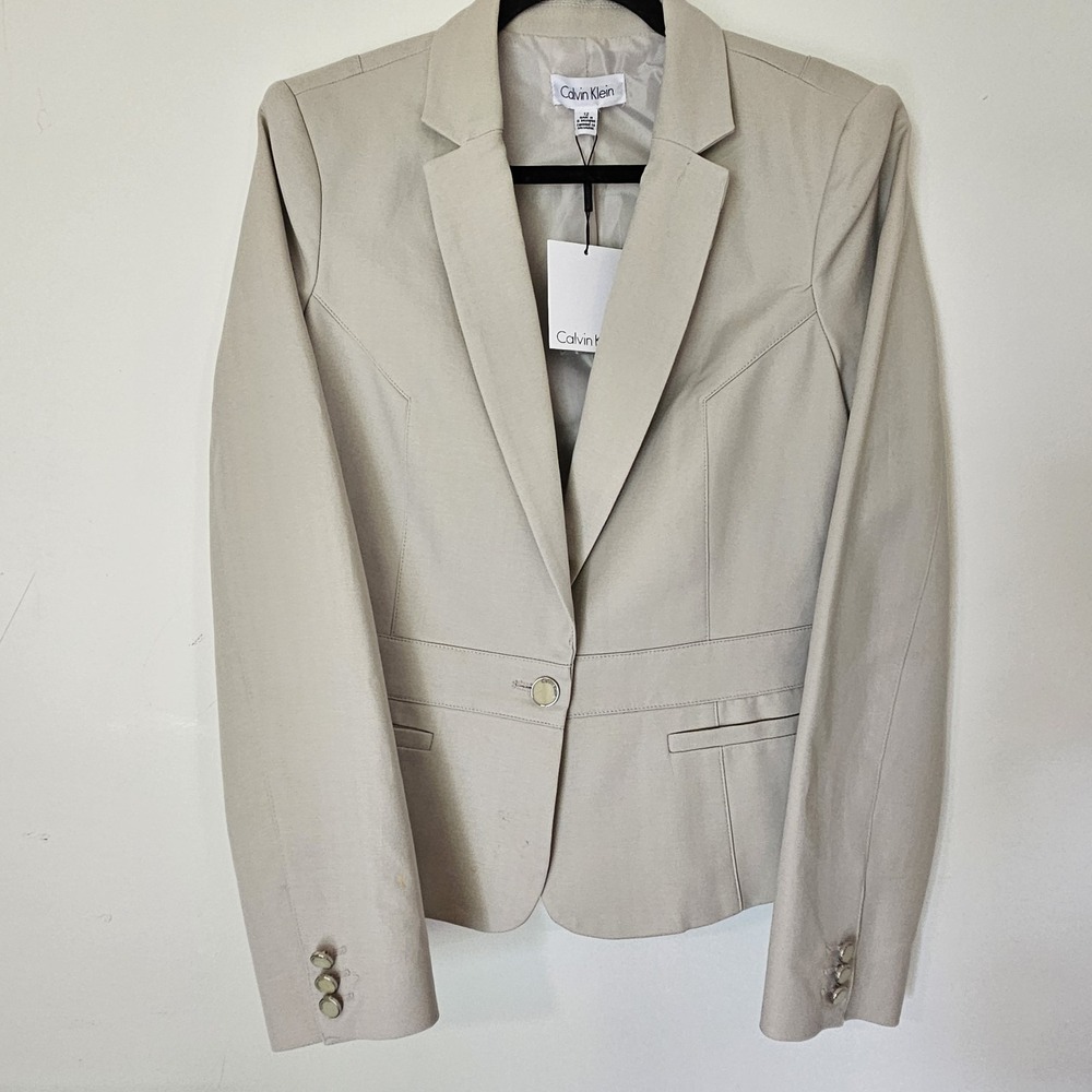 Calvin Klein Blazer 12 Beige Lined Career Professional Jacket Button Notch Lapel
